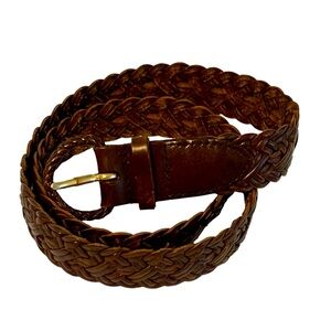 Talbots genuine leather braided belt brown extra small 35”
